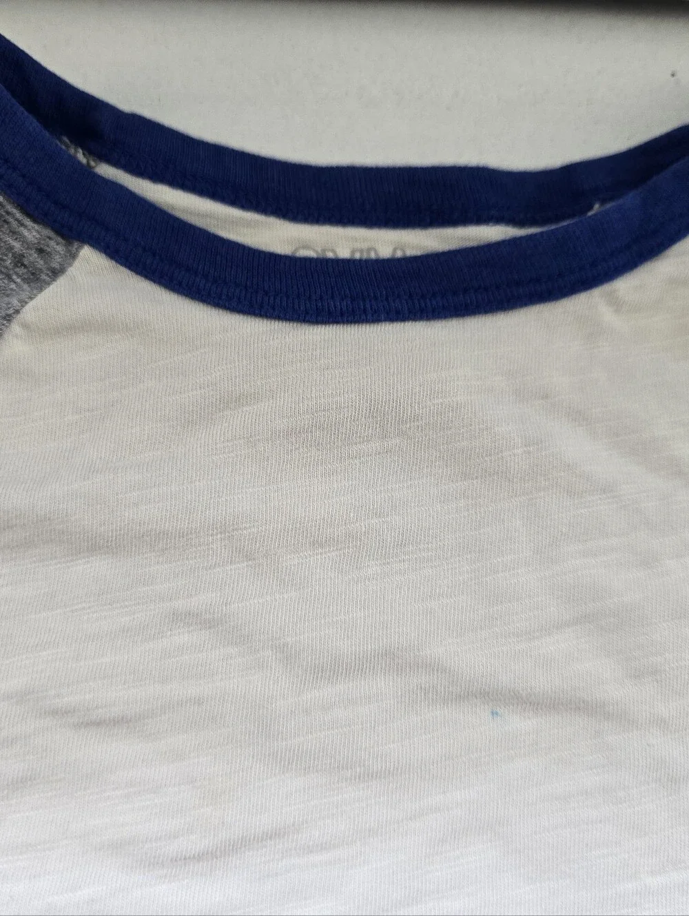Kids Long Sleeve Baseball Tee - White & Heather Gray with Blue Trim